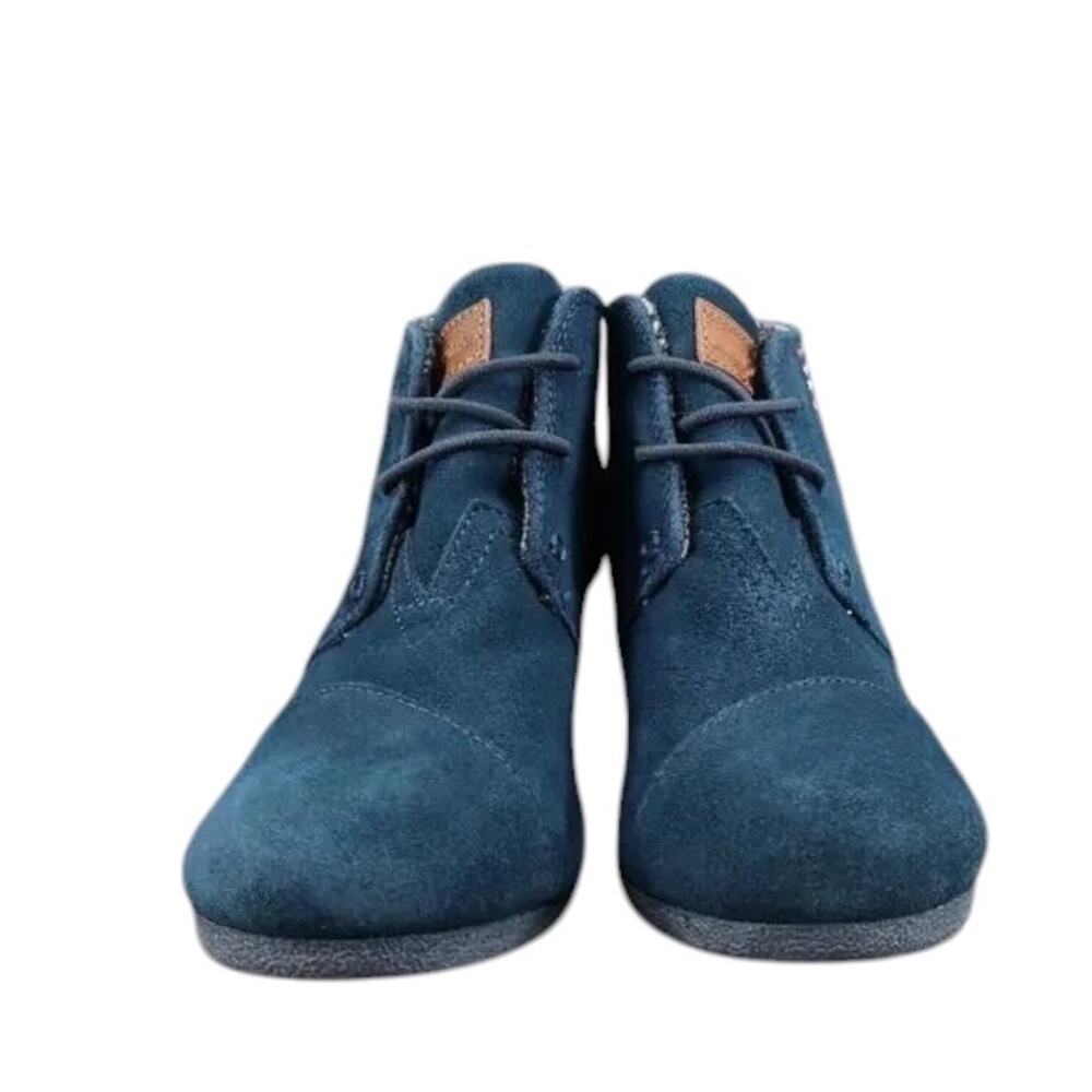 Toms Shoes Womens 6.5 Bootie Wedge Desert Suede Blue Chukka Lace Up Kala Classic - Picture 2 of 9